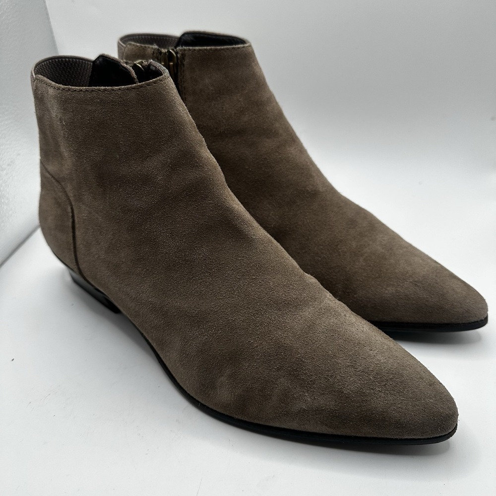 Aquatalia‎ Brown Suede Ankle Boots Pointed Toe Block Heel Italy Women's Size 8.5